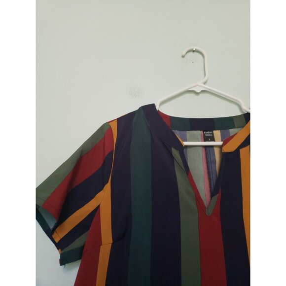 Emery Rose Womens L Shirt Dress Striped Bold V Neck Casual Spring Summer Preppy - Picture 4 of 6